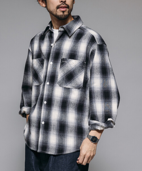 FREAK'S STORE（フリークスストア）の「FREAK'S STORE/フリークスストア チェック フランネル ワークシャツ（シャツ/ブラウス・メンズ・ブラック/ワインレッド/ブラウン・LARGE/MEDIUM）」の2枚目の写真