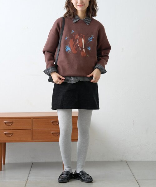 GEVACO（ゲバコ）の「【GEVACO】フラワーホースジャガードニット（ニット/セーター・レディース・ブラウン/レッド・ONE SIZE）」の9枚目の写真