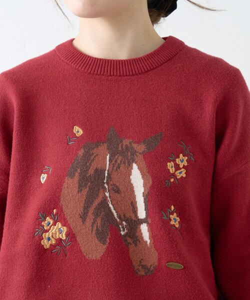 GEVACO（ゲバコ）の「【GEVACO】フラワーホースジャガードニット（ニット/セーター・レディース・ブラウン/レッド・ONE SIZE）」の17枚目の写真