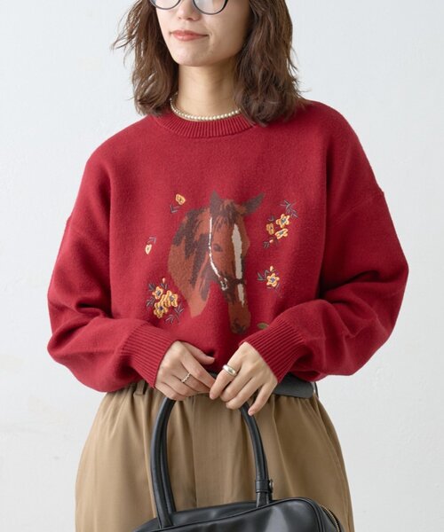 GEVACO（ゲバコ）の「【GEVACO】フラワーホースジャガードニット（ニット/セーター・レディース・ブラウン/レッド・ONE SIZE）」の21枚目の写真