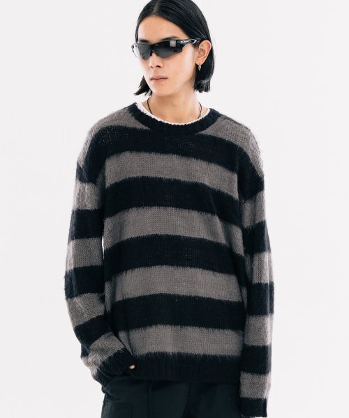 VASTIC(バスティック)の「ブラシストライプニット_ブラック/チャコール(ニット/セーター・メンズ・その他・MEDIUM/LARGE)」の1枚目の写真