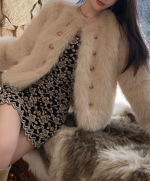 セール】フェイクファーノーカラーコート（ノーカラーコート）｜Kuroba