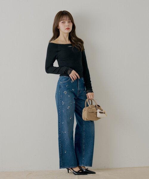 Chico(チコ)の「カップ付きレースコンパクトトップス(Tシャツ/カットソー・レディース・グレー/ブラック/アイボリー/ピンク・MEDIUM/SMALL)」の5枚目の写真