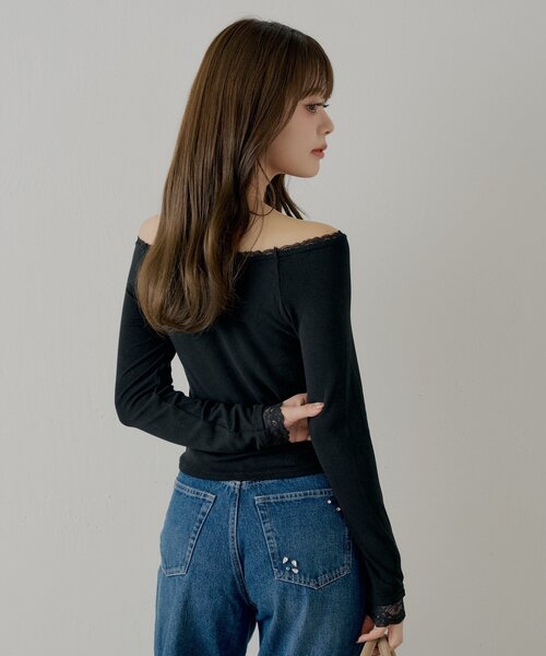 Chico(チコ)の「カップ付きレースコンパクトトップス(Tシャツ/カットソー・レディース・グレー/ブラック/アイボリー/ピンク・MEDIUM/SMALL)」の6枚目の写真