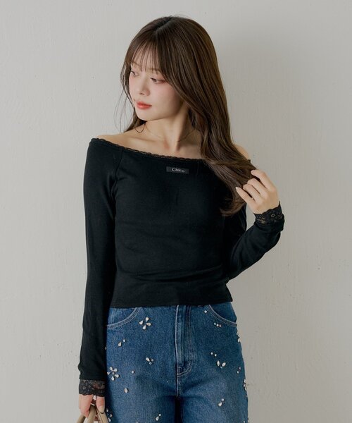 Chico(チコ)の「カップ付きレースコンパクトトップス(Tシャツ/カットソー・レディース・グレー/ブラック/アイボリー/ピンク・MEDIUM/SMALL)」の8枚目の写真