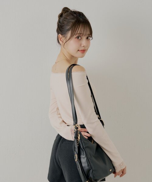 Chico(チコ)の「カップ付きレースコンパクトトップス(Tシャツ/カットソー・レディース・グレー/ブラック/アイボリー/ピンク・MEDIUM/SMALL)」の12枚目の写真