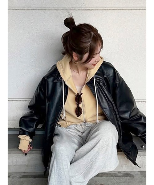 Ungrid（アングリッド）の「ダブルジップショートパーカー（パーカー・レディース・チャコールグレー/イエロー/ライトグレー・FREE）」の3枚目の写真