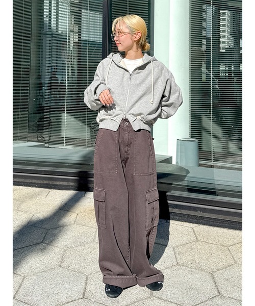 Ungrid（アングリッド）の「ダブルジップショートパーカー（パーカー・レディース・チャコールグレー/イエロー/ライトグレー・FREE）」の12枚目の写真