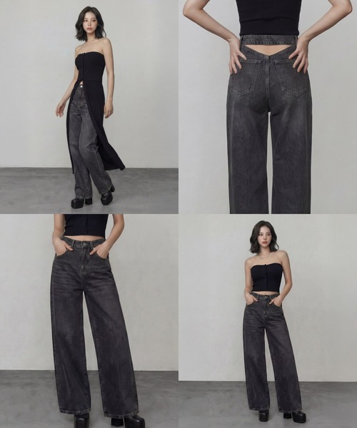 DURAS（デュラス）の「バックトライアングルカットデニムパンツ（デニムパンツ・レディース・インディゴブルー/ブラック・S-M/M-L）」の10枚目の写真