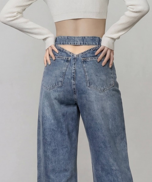 DURAS（デュラス）の「バックトライアングルカットデニムパンツ（デニムパンツ・レディース・インディゴブルー/ブラック・S-M/M-L）」の11枚目の写真