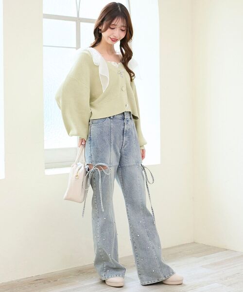 MAJESTIC LEGON（マジェスティックレゴン）の「キラキラモチーフビジューボタンカーデ（カーディガン/ボレロ・レディース・アイボリー/ピンク/ライトグリーン/ブルー・MEDIUM）」の22枚目の写真