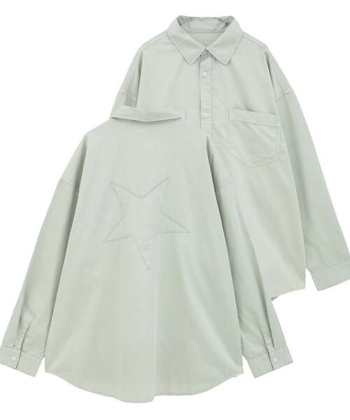 CONVERSE TOKYO（コンバーストウキョウ）の「ACID WASH STAR★ PATCH SHIRT（シャツ/ブラウス・レディース・サックスブルー/ブラック/グレー/パープル/ミント・FREE）」の4枚目の写真