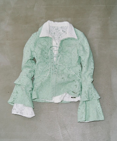 JOSE MOON(ジョゼムーン)の「LIQUIDE LACE BLOUSE/リキッドレースブラウス(シャツ/ブラウス・レディース・ブラック/グレー/ホワイト/ミント・FREE)」の4枚目の写真