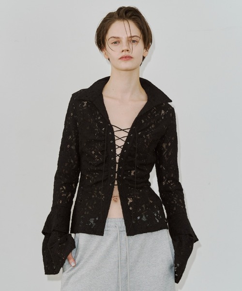 JOSE MOON（ジョゼムーン）の「LIQUIDE LACE  BLOUSE/リキッドレースブラウス（シャツ/ブラウス・レディース・ブラック/グレー/ホワイト・FREE）」の2枚目の写真