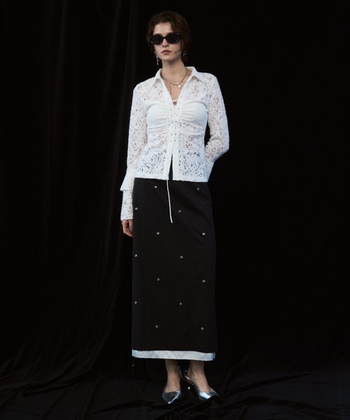 JOSE MOON（ジョゼムーン）の「LIQUIDE LACE  BLOUSE/リキッドレースブラウス（シャツ/ブラウス・レディース・ブラック/グレー/ホワイト・FREE）」の5枚目の写真