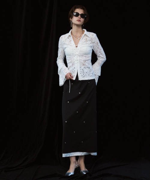 JOSE MOON（ジョゼムーン）の「LIQUIDE LACE  BLOUSE/リキッドレースブラウス（シャツ/ブラウス・レディース・ブラック/グレー/ホワイト・FREE）」の6枚目の写真