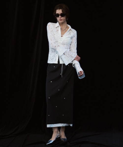 JOSE MOON（ジョゼムーン）の「LIQUIDE LACE  BLOUSE/リキッドレースブラウス（シャツ/ブラウス・レディース・ブラック/グレー/ホワイト・FREE）」の8枚目の写真