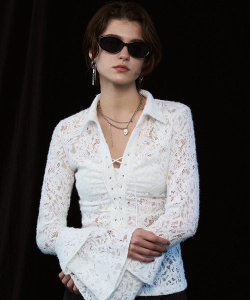 JOSE MOON（ジョゼムーン）の「LIQUIDE LACE  BLOUSE/リキッドレースブラウス（シャツ/ブラウス・レディース・ブラック/グレー/ホワイト・FREE）」の17枚目の写真