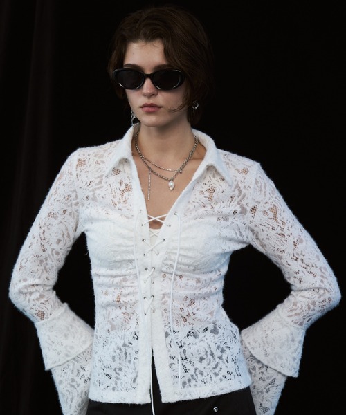 JOSE MOON（ジョゼムーン）の「LIQUIDE LACE  BLOUSE/リキッドレースブラウス（シャツ/ブラウス・レディース・ブラック/グレー/ホワイト・FREE）」の18枚目の写真