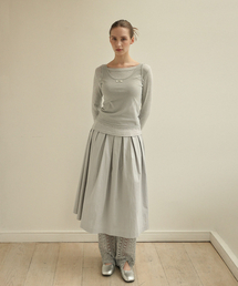 COTTON TUCK SKIRT  [ PALE BLUE ]