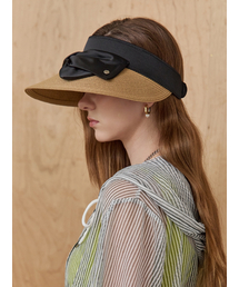 MAXZA（マージャコレクション）の「ブラックビッグリボンラフィアサンバイザー（キャップ）」