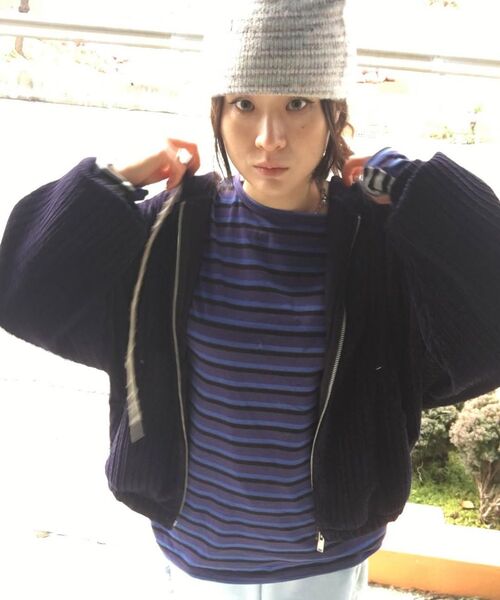 SOMSOC(ソムソック)の「BRYNN CORDUROY HOOD ZIP-UP_NAVY(パーカー・レディース・その他・FREE)」の2枚目の写真