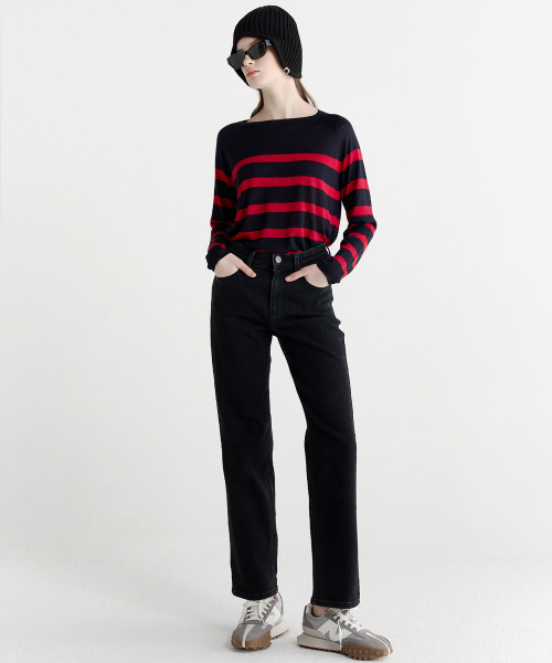 MALOUPE(マロップ)の「9120 起毛 クロップ ワイドデニム (ブラック)(デニムパンツ・レディース・ブラック・FREE)」の3枚目の写真