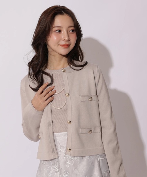 Apuweiser-riche（アプワイザーリッシェ）の「ラメ配色ニットジャケットアンサンブル（ニット/セーター・レディース・ライトイエロー/ホワイト/ピンク/ネイビー・2）」の6枚目の写真