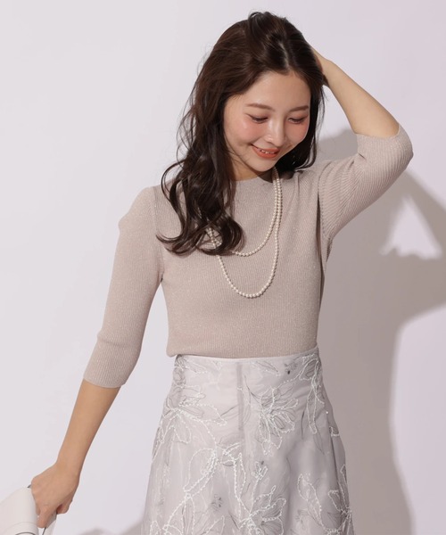 Apuweiser-riche（アプワイザーリッシェ）の「ラメ配色ニットジャケットアンサンブル（ニット/セーター・レディース・ライトイエロー/ホワイト/ピンク/ネイビー・2）」の12枚目の写真