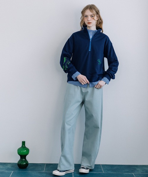 POU DOU DOU（プードゥドゥ）の「HORSE刺繍zipあき裏毛プルオーバー（スウェット・レディース・オートミール/ブルー/ネイビー・3）」の13枚目の写真