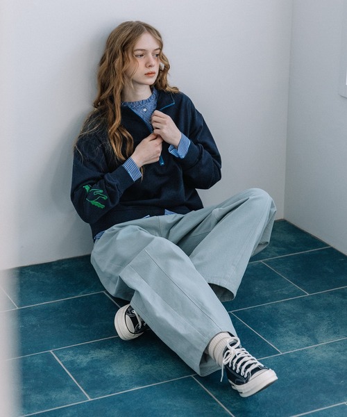 POU DOU DOU（プードゥドゥ）の「HORSE刺繍zipあき裏毛プルオーバー（スウェット・レディース・オートミール/ブルー/ネイビー・3）」の14枚目の写真