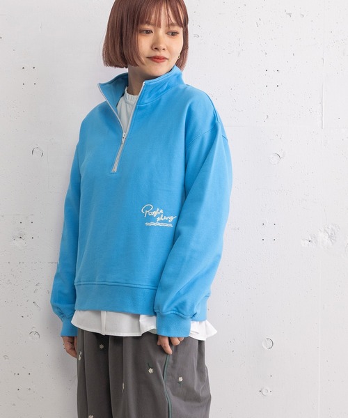 POU DOU DOU（プードゥドゥ）の「HORSE刺繍zipあき裏毛プルオーバー（スウェット・レディース・オートミール/ブルー/ネイビー・3）」の18枚目の写真