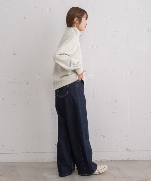 POU DOU DOU（プードゥドゥ）の「HORSE刺繍zipあき裏毛プルオーバー（スウェット・レディース・オートミール/ブルー/ネイビー・3）」の4枚目の写真