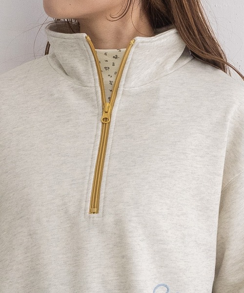 POU DOU DOU（プードゥドゥ）の「HORSE刺繍zipあき裏毛プルオーバー（スウェット・レディース・オートミール/ブルー/ネイビー・3）」の5枚目の写真