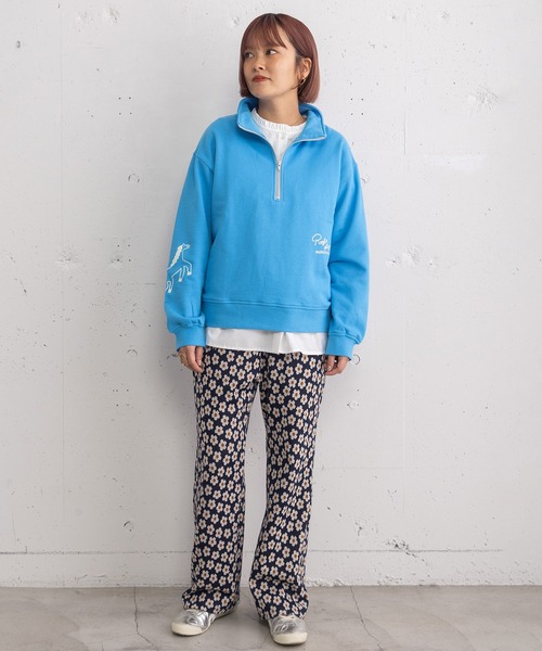 POU DOU DOU（プードゥドゥ）の「HORSE刺繍zipあき裏毛プルオーバー（スウェット・レディース・オートミール/ブルー/ネイビー・3）」の9枚目の写真