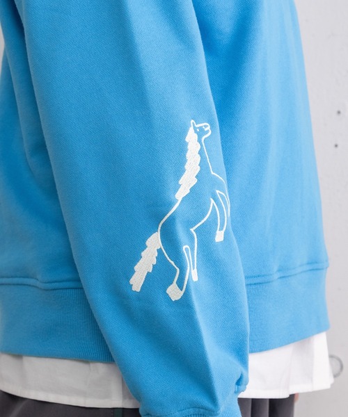 POU DOU DOU（プードゥドゥ）の「HORSE刺繍zipあき裏毛プルオーバー（スウェット・レディース・オートミール/ブルー/ネイビー・3）」の11枚目の写真
