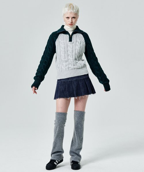 runningHIGH（ランニングハイ）の「カラー ブロック タートルネック ジップアップ ニット プルオーバー [グリーン]（ニット/セーター・レディース・その他・FREE）」の2枚目の写真