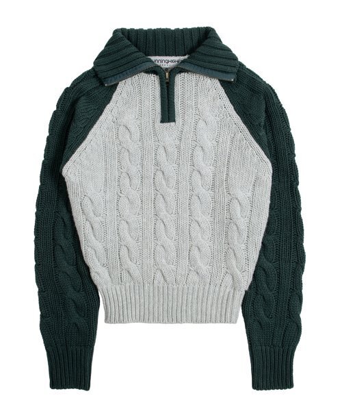 runningHIGH（ランニングハイ）の「カラー ブロック タートルネック ジップアップ ニット プルオーバー [グリーン]（ニット/セーター・レディース・その他・FREE）」の4枚目の写真