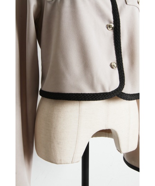 tocco closet(トッコ クローゼット)の「【ZOZO限定】コード刺繍カットジョーゼットライトジャケット ※セットアップ可能(ノーカラージャケット・レディース・グレイッシュベージュ/ブラック/チャコール・M)」の9枚目の写真