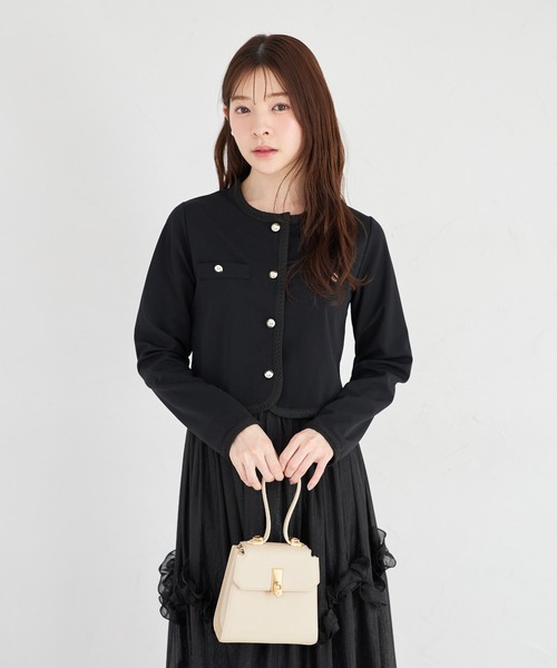 tocco closet(トッコ クローゼット)の「【ZOZO限定】コード刺繍カットジョーゼットライトジャケット ※セットアップ可能(ノーカラージャケット・レディース・グレイッシュベージュ/ブラック/チャコール・M)」の14枚目の写真