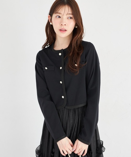 tocco closet(トッコ クローゼット)の「【ZOZO限定】コード刺繍カットジョーゼットライトジャケット ※セットアップ可能(ノーカラージャケット・レディース・グレイッシュベージュ/ブラック/チャコール・M)」の16枚目の写真