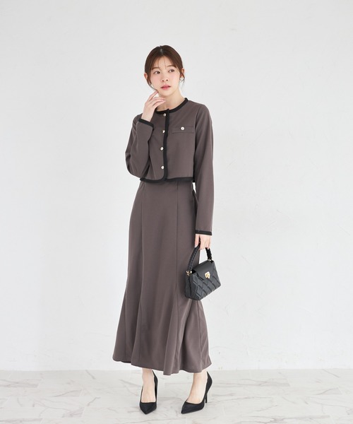 tocco closet(トッコ クローゼット)の「【ZOZO限定】コード刺繍カットジョーゼットライトジャケット ※セットアップ可能(ノーカラージャケット・レディース・グレイッシュベージュ/ブラック/チャコール・M)」の20枚目の写真