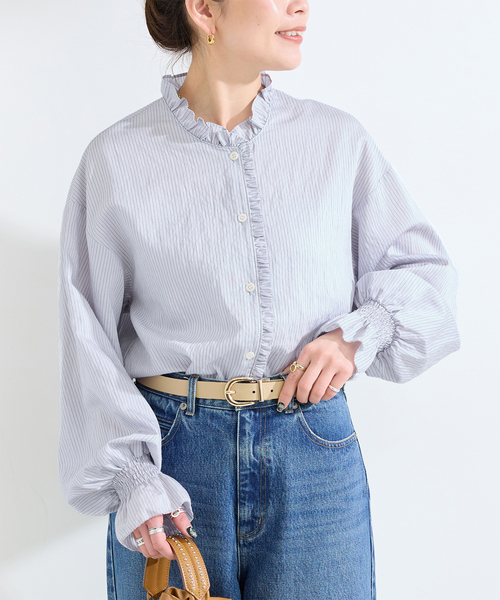 B.C STOCK(ベーセーストック)の「ウォッシャブル / フロントフリルブラウス(シャツ/ブラウス・レディース・ホワイト/サックスブルー/ベージュ・FREE)」の3枚目の写真