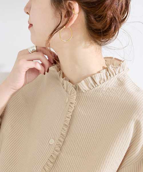 B.C STOCK(ベーセーストック)の「ウォッシャブル / フロントフリルブラウス(シャツ/ブラウス・レディース・ホワイト/サックスブルー/ベージュ・FREE)」の7枚目の写真