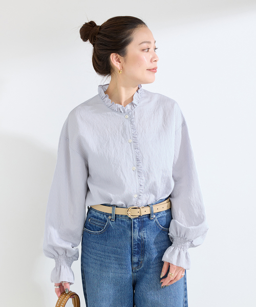 B.C STOCK(ベーセーストック)の「ウォッシャブル / フロントフリルブラウス(シャツ/ブラウス・レディース・ホワイト/サックスブルー/ベージュ・FREE)」の13枚目の写真