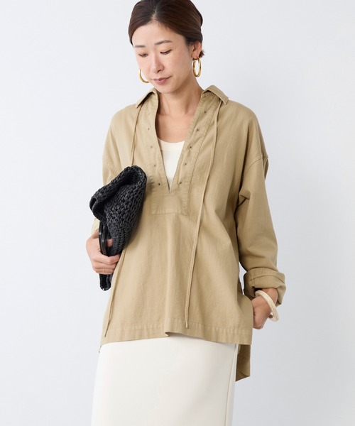 MICA&DEAL（マイカ＆ディール）の「レースアップデニムブラウス（シャツ/ブラウス・レディース・ライトブルー/ベージュ/オフホワイト・FREE）」の3枚目の写真