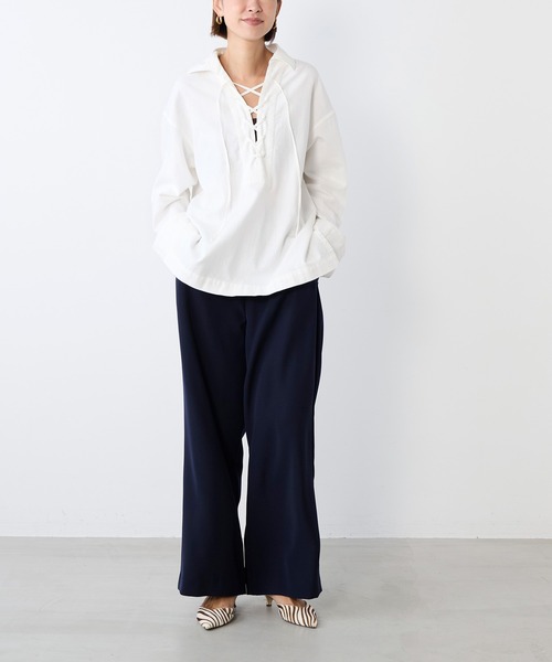 MICA&DEAL（マイカ＆ディール）の「レースアップデニムブラウス（シャツ/ブラウス・レディース・ライトブルー/ベージュ/オフホワイト・FREE）」の8枚目の写真