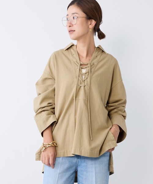 MICA&DEAL（マイカ＆ディール）の「レースアップデニムブラウス（シャツ/ブラウス・レディース・ライトブルー/ベージュ/オフホワイト・FREE）」の16枚目の写真