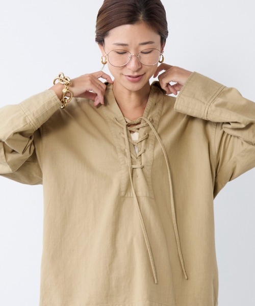 MICA&DEAL（マイカ＆ディール）の「レースアップデニムブラウス（シャツ/ブラウス・レディース・ライトブルー/ベージュ/オフホワイト・FREE）」の17枚目の写真