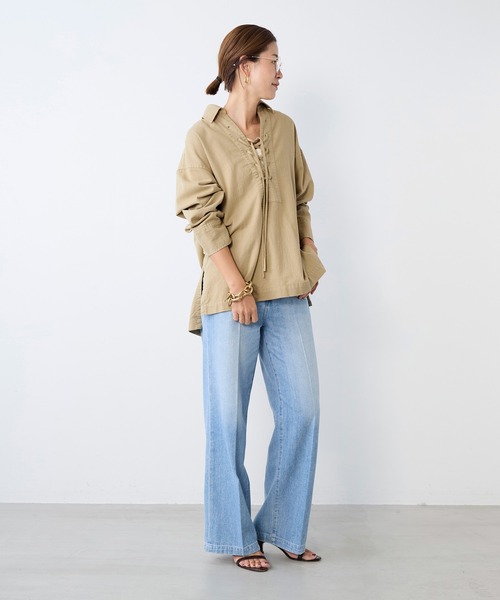 MICA&DEAL（マイカ＆ディール）の「レースアップデニムブラウス（シャツ/ブラウス・レディース・ライトブルー/ベージュ/オフホワイト・FREE）」の20枚目の写真